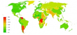 Obr. 1 Mapa míry inflace [%], 2010