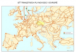 Obr. 3 Síť tranzitních plynovodů v Evropě